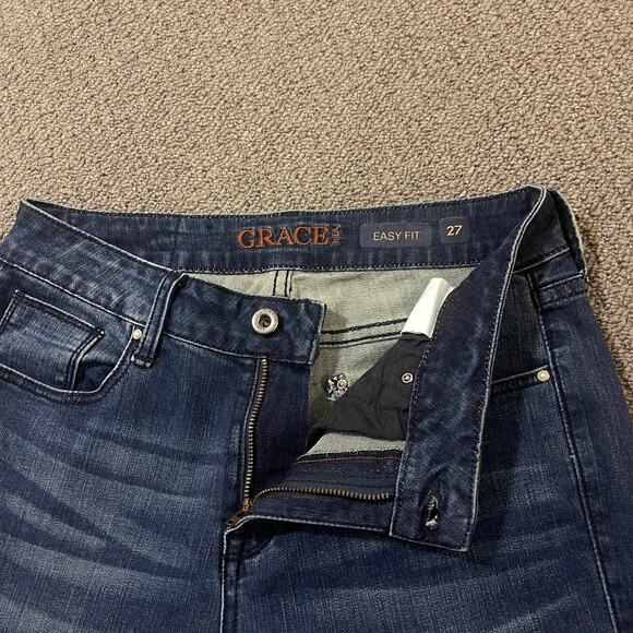 Grace In LA Jeans Womens Size 27 Blue Denim Easy Fit Raw Hem Flare Y2K Grunge - Picture 4 of 12